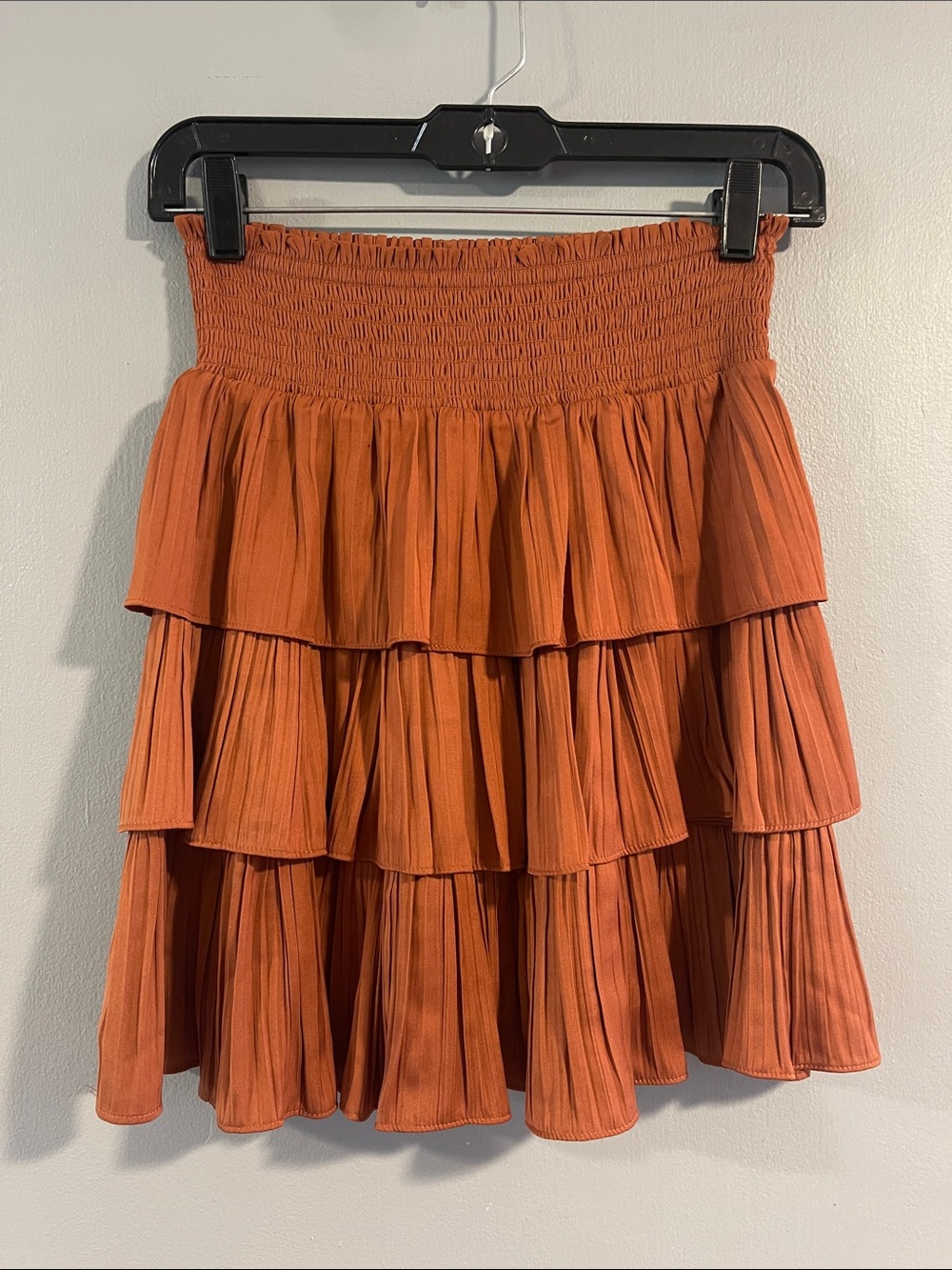 Anthropologie Rust Orange Tiered Ruffle Mini Skirt Size XS